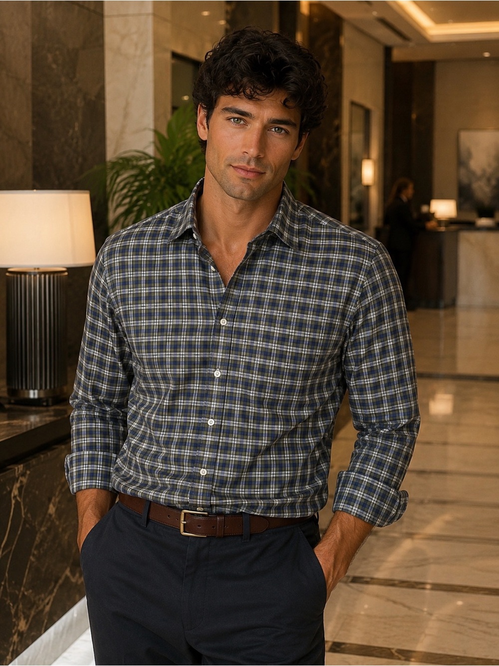 Mens LAUREN Ralph Lauren (Blk Label) Navy Plaid Shirt